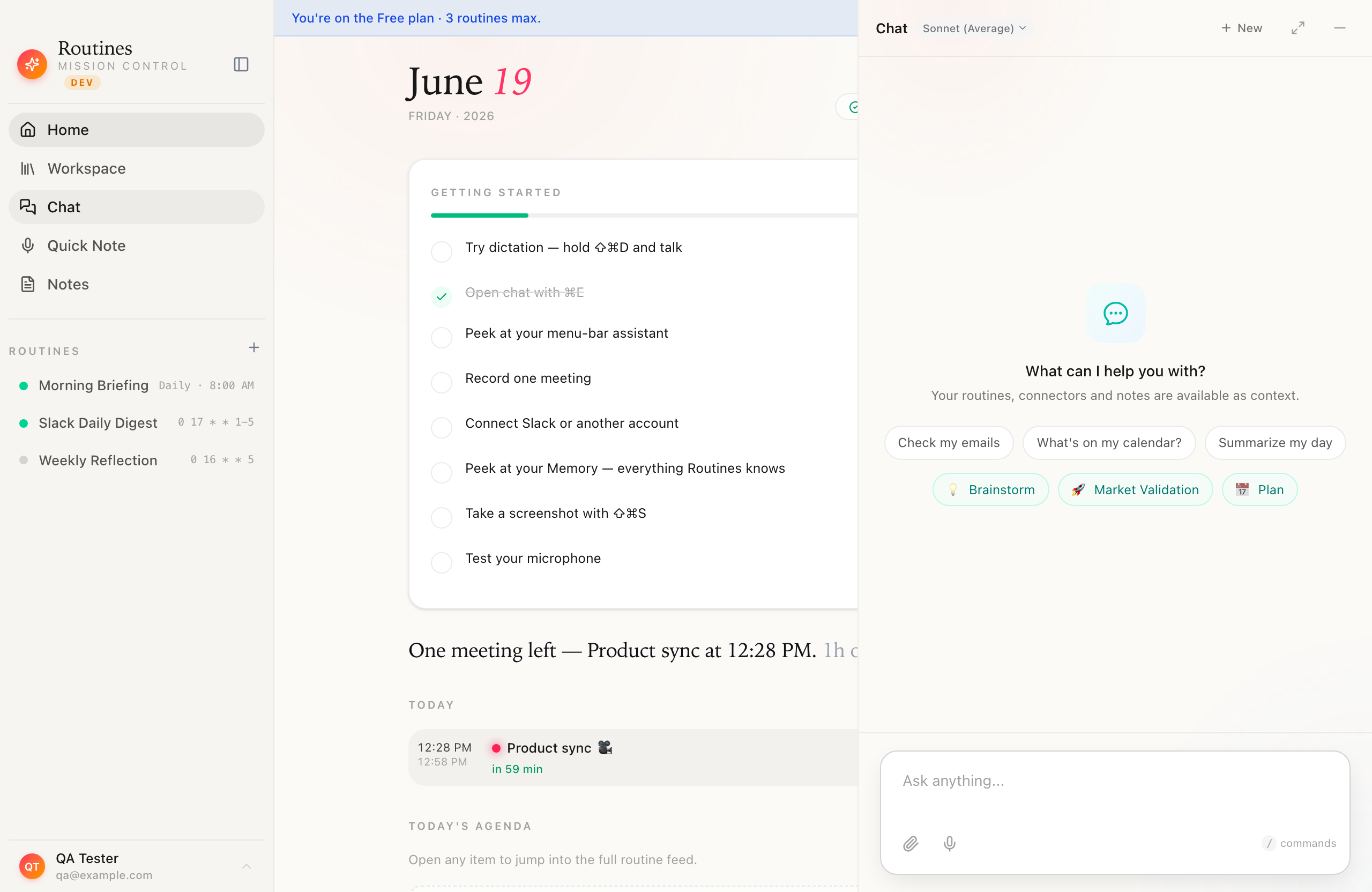 Chat with your personal AI assistant in Routines using your notes and calendar as context on Mac