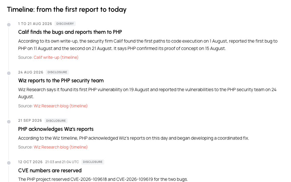 PHP critical RCE timeline, October 2026: what happened and what to do