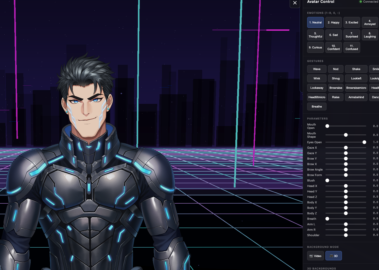 Custom Live2D avatar with rigged expressions and parameter-driven gestures
