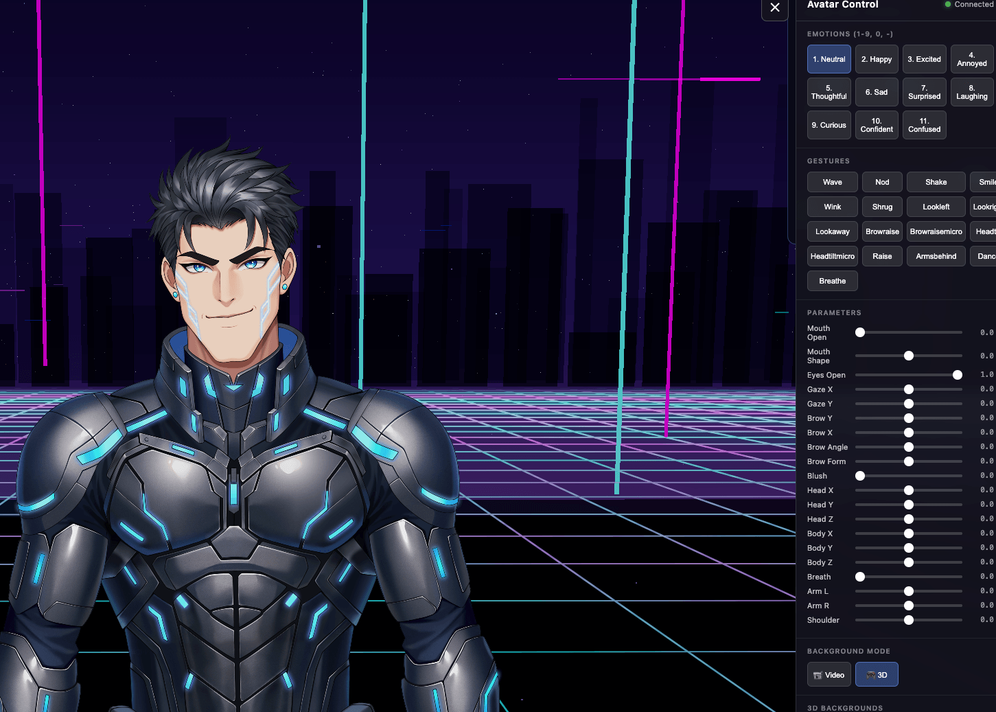 The final custom Live2D character with rigged expressions, gestures, and parameter controls
