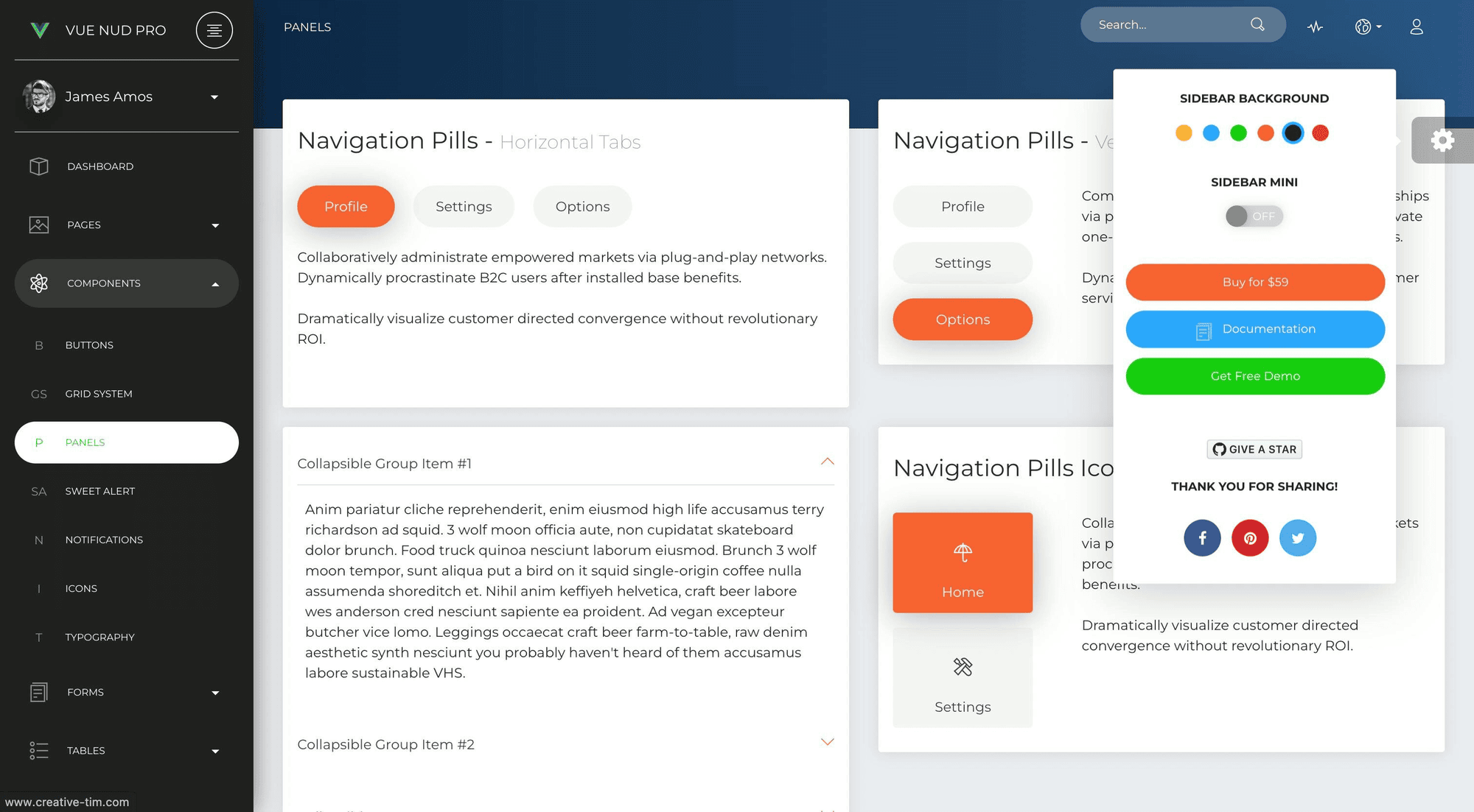 CreativeTim premium Vue.js dashboard template