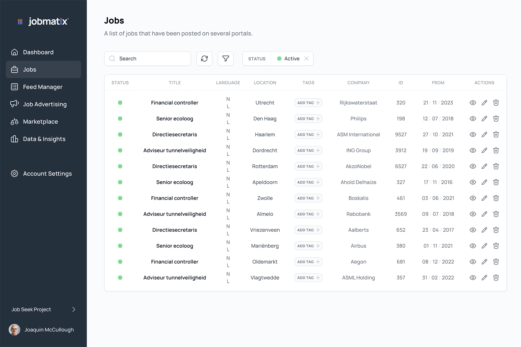Jobmatix jobs overview and campaign management