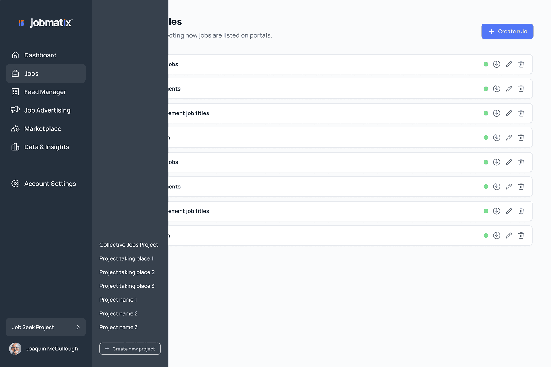 Jobmatix admin panel and operations