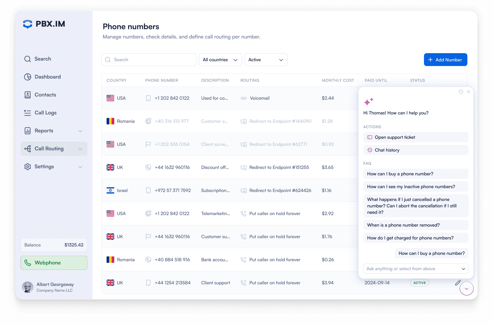 PBX.IM product foundation dashboard