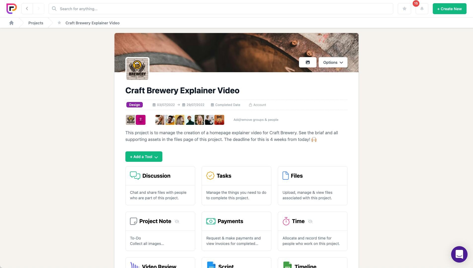 Project.co dashboard view