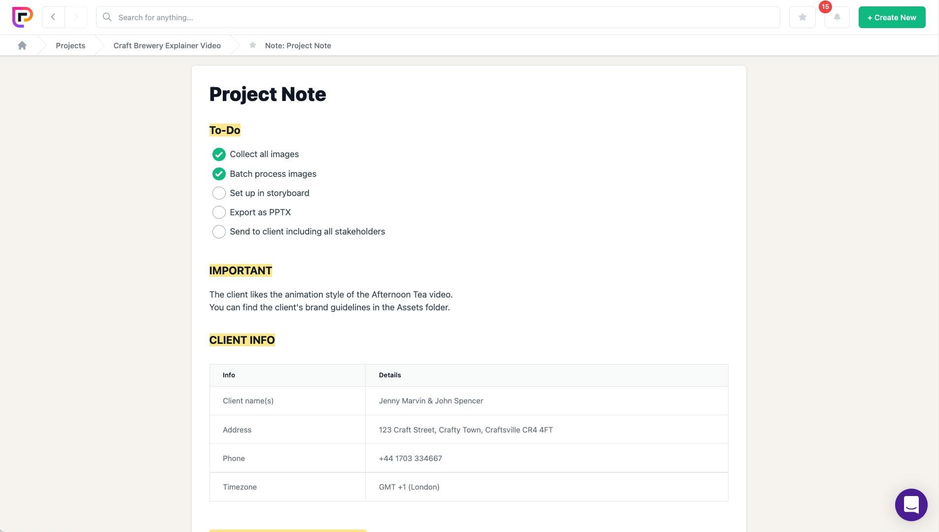 Project.co rich note editor