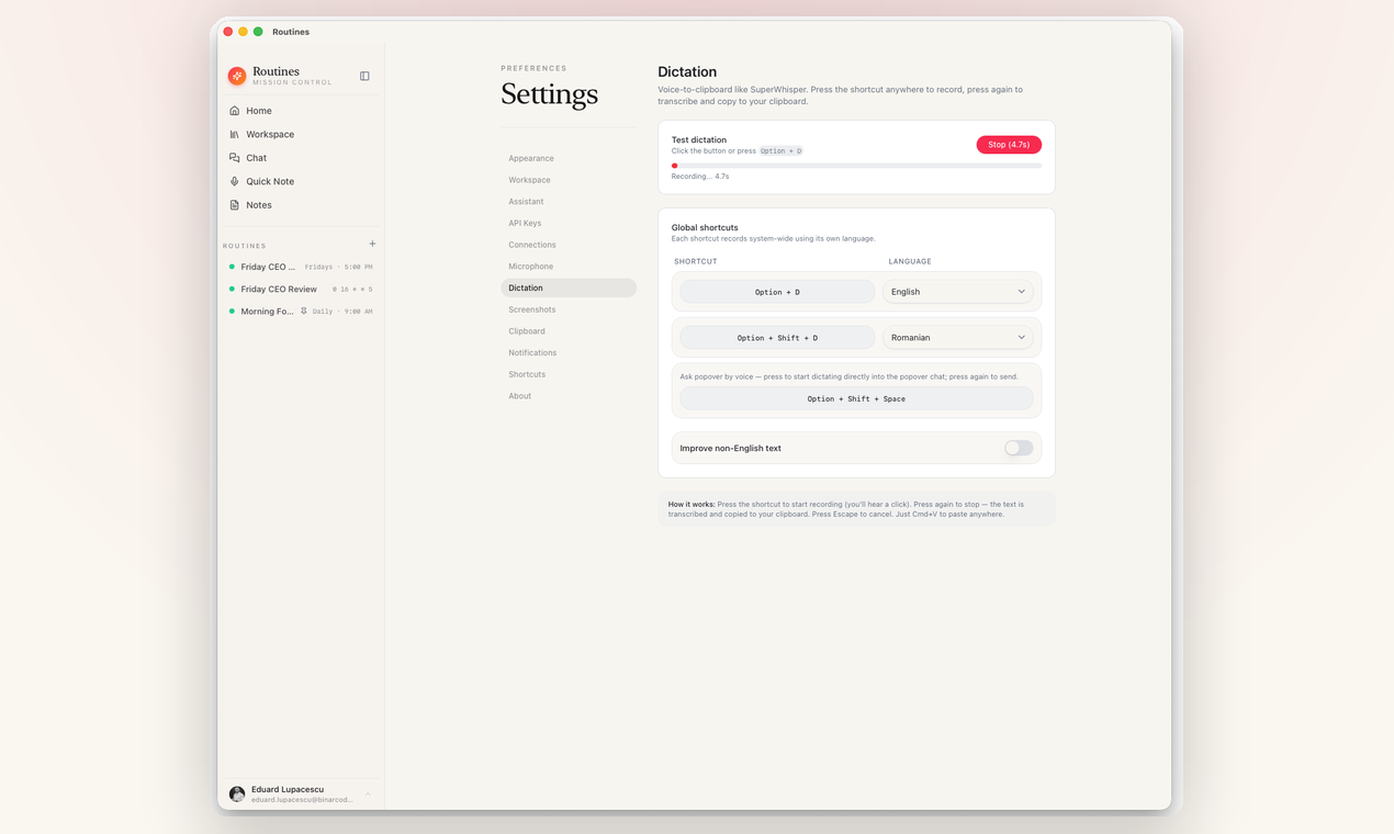 Dictation settings