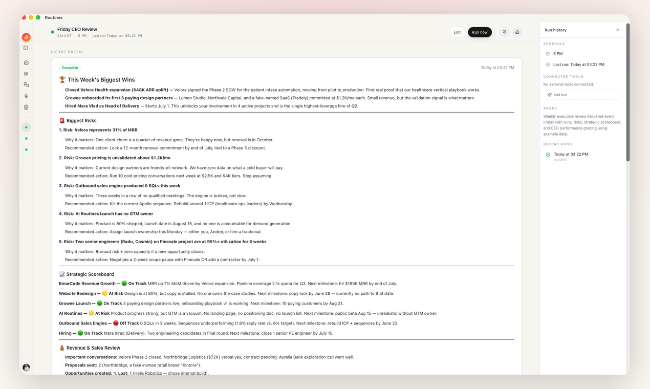 Scheduled routine output