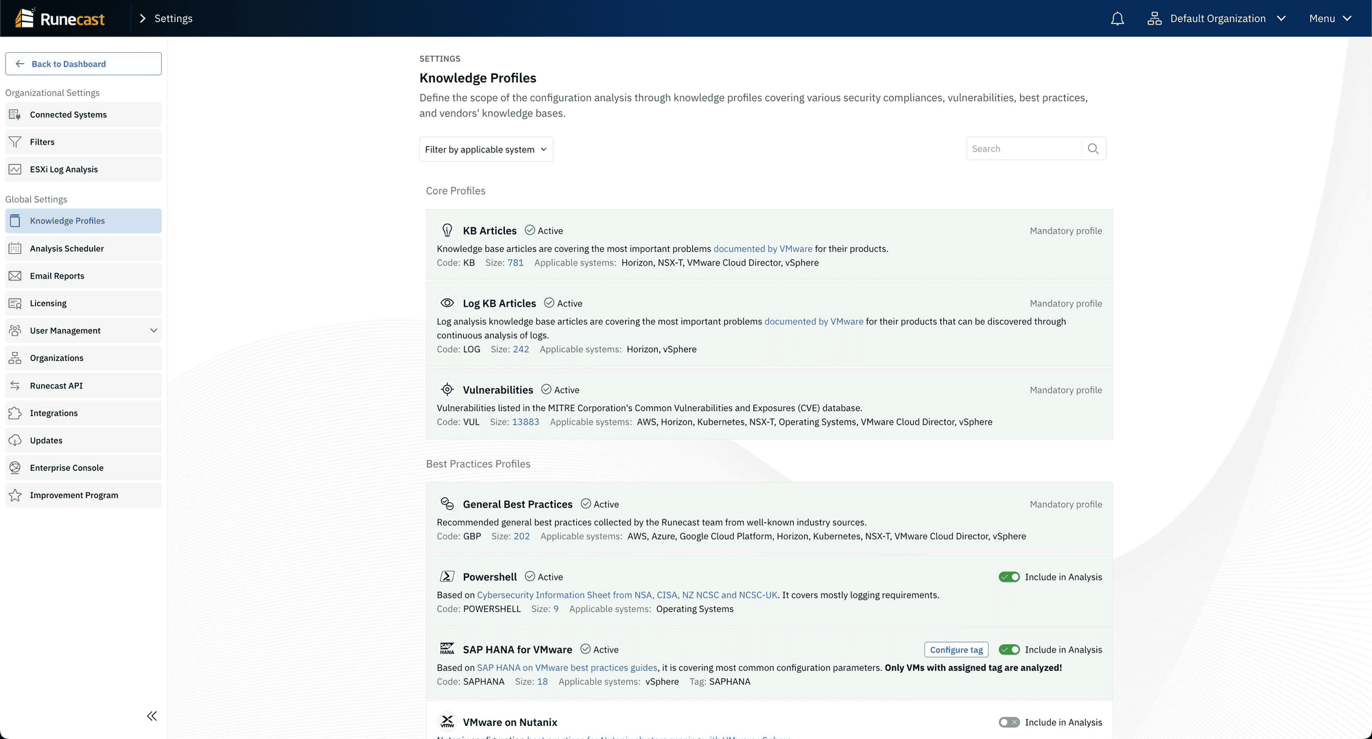 Runecast issues and compliance views