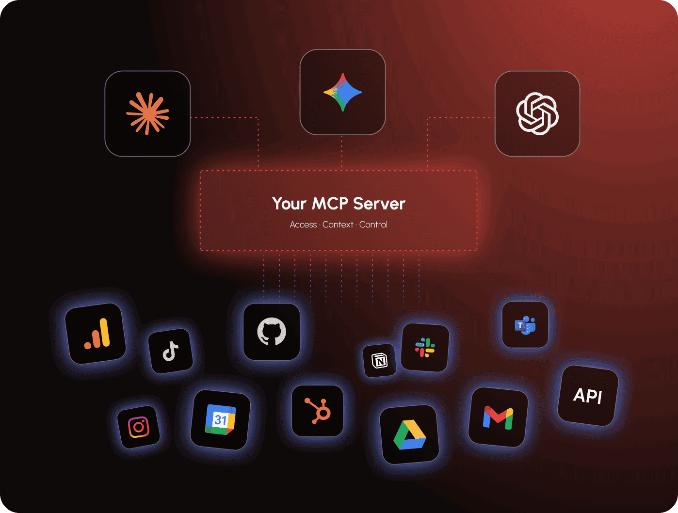 MCP server connecting AI assistants to your tools, APIs, and data sources